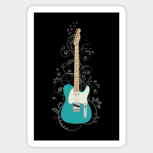 Teal T-Style Electric Guitar Flowering Vines Sticker